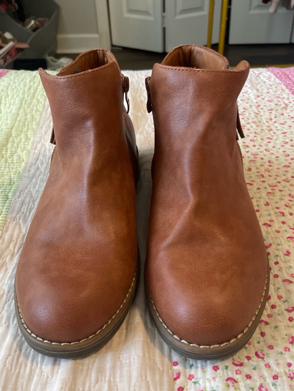 Women's Tan Faux-Leather Ankle Booties - Stylish Everyday Zip Boot